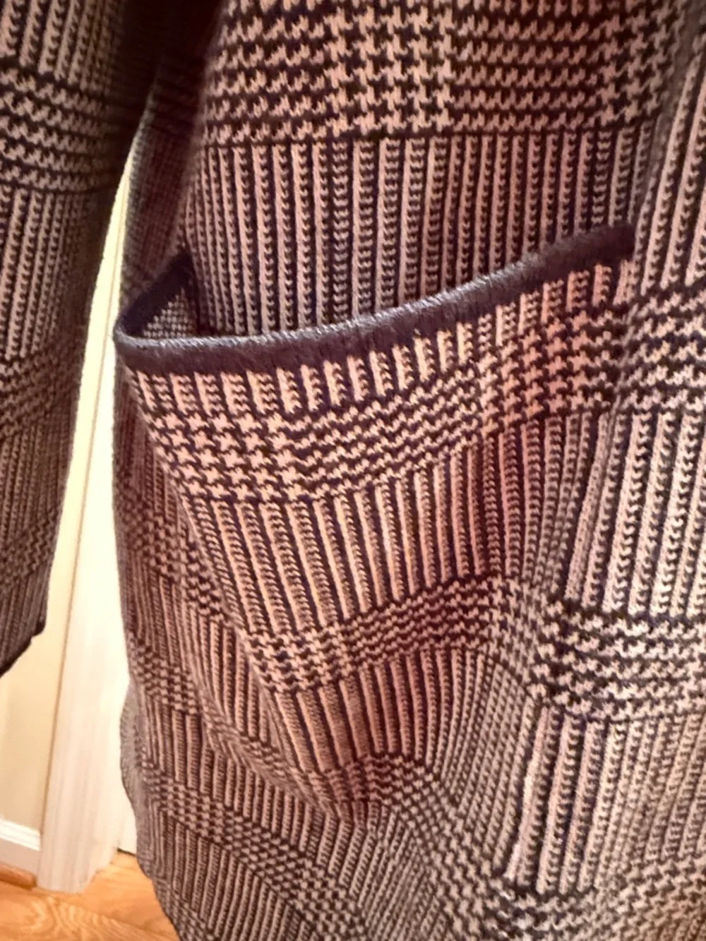 J. Crew Black and Gray Plaid Open-Front Knit Blazer